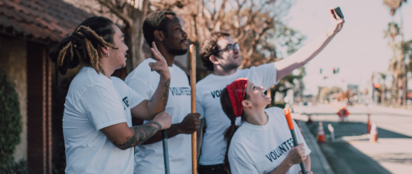 Four volunteers having a selfie